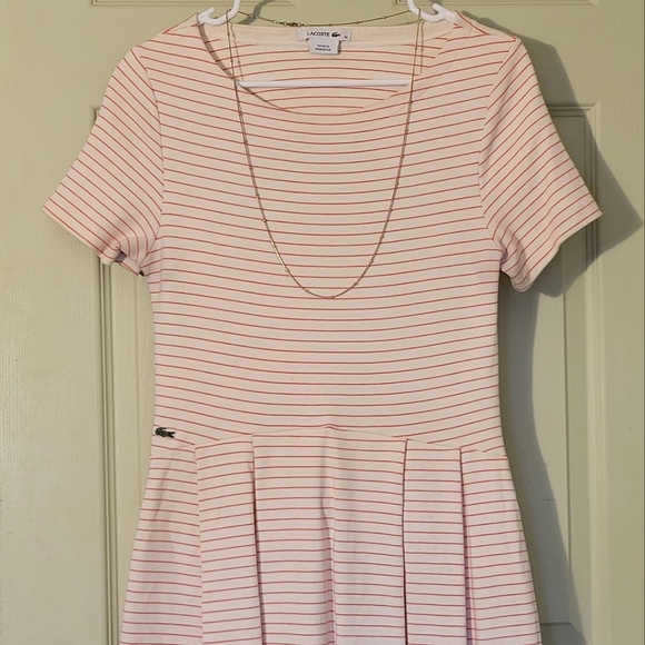 LACOSTE Pink Striped Short Sleeve Dress Size L(8) - Picture 3 of 6